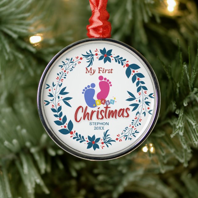 Elegant Baby: Första jul med Namn Julgransprydnad Metall (Träd)