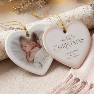 Elegant Baby Första Jul Rosa Hjärtfoto Julgransprydnad Keramik
