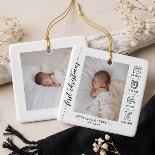 Elegant Baby Första julen Födelsestadistik Foto Julgransprydnad Keramik