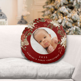 Elegant Baby Första julfotfoto Rund Kudde