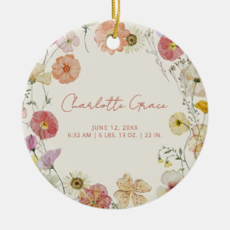 Elegant Baby fotopressade blommor födelsetal Julgransprydnad Keramik