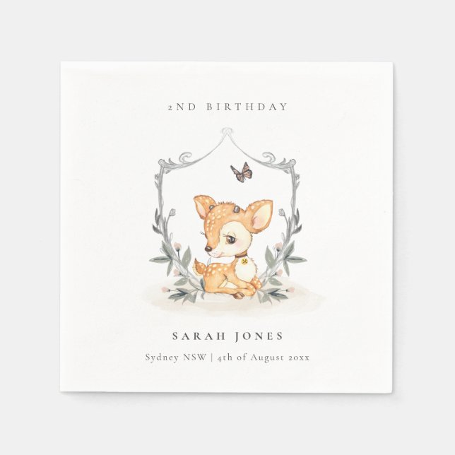 Elegant Baby Hjort Blommigt Vapensköld vid någon å Pappersservett (Framsidan)