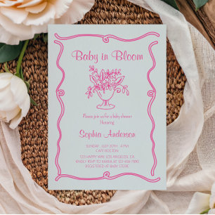 Elegant Baby i Bloom Rosa Blommigt Baby Shower Inbjudningar