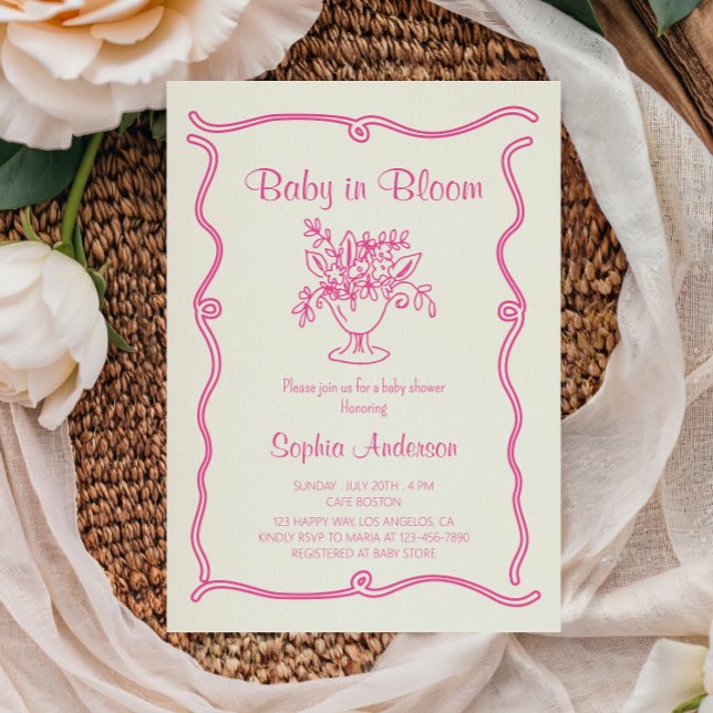 Elegant Baby i Bloom Rosa Blommigt Baby Shower Inbjudningar (Skapare uppladdad)