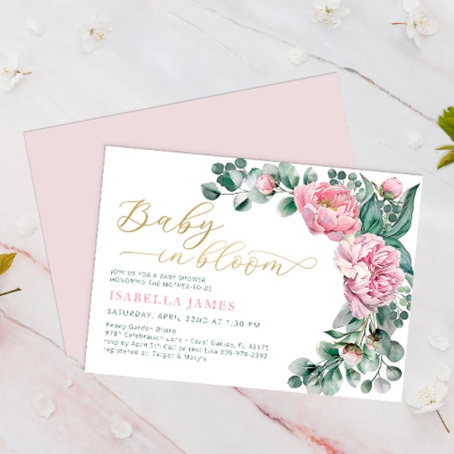 Elegant Baby i Bloom Rosa Guld Baby Shower Inbjudningar (Baby In Bloom - Invite)
