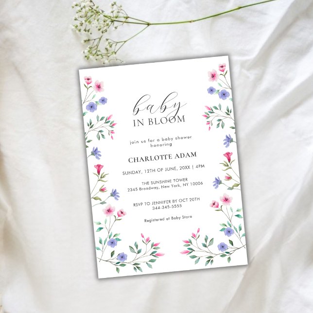 Elegant Baby i Bloom Wildblomme Baby Shower Inbjudningar (Elegant Baby In Bloom Wildflower Baby Shower Invitation)