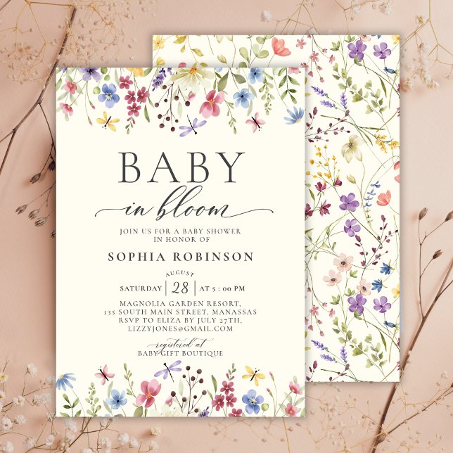Elegant Baby i Bloom Wildblomme Baby Shower Inbjudningar (Skapare uppladdad)
