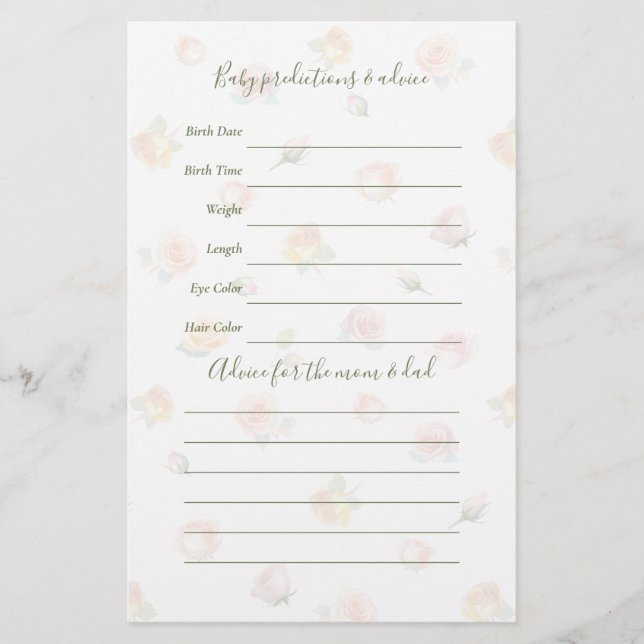Elegant Baby in Bloom Baby Shower Guessing Game (Framsida)