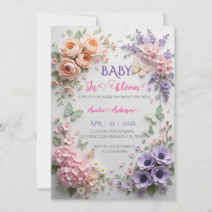 Elegant Baby In Bloom Blommiga Fjärilar Pastell Inbjudningar