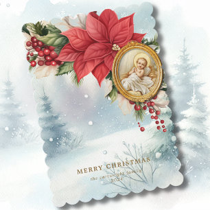 Elegant Baby Jesus Poinsettia Watercolor Julkort