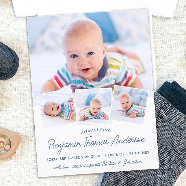 Elegant Baby Nyfödd 4 Foto Födelsekungörelse Vykort (Skapare uppladdad)