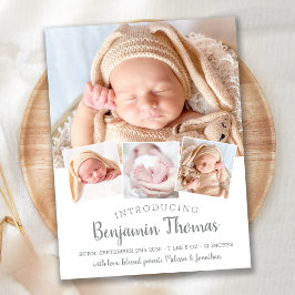 Elegant Baby Personlig 4 Foto Collage Födelse Meddelande Vykort