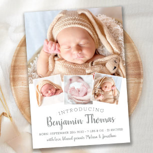Elegant Baby Personlig 4 Fotokollage Birth Meddelande