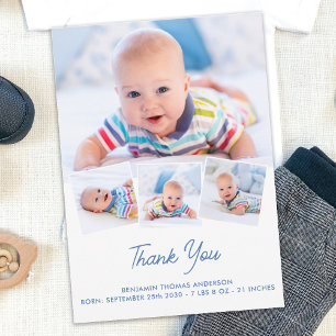 Elegant Baby Personlig 4 Fotokollage Nyfödd Tack Kort