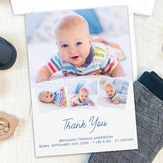 Elegant Baby Personlig 4 Fotokollage Nyfödd Tack Kort (Skapare uppladdad)
