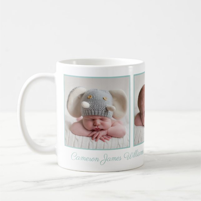 Elegant Baby Photo Collage Mint Grönt Script Kaffemugg (Vänster)