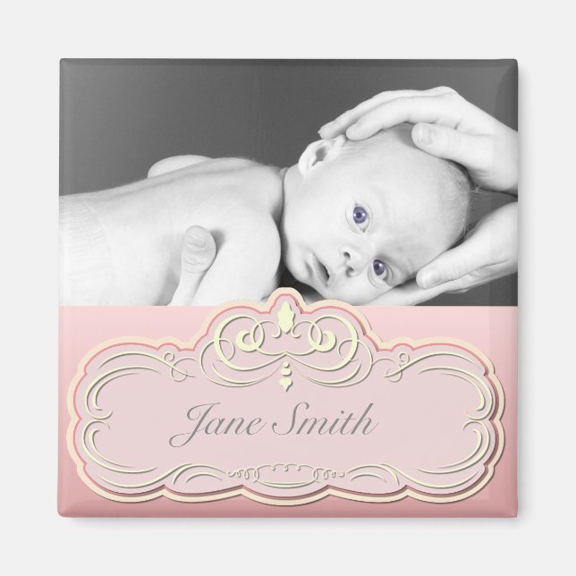 Elegant Baby Photo Keepsak - Rosa Magnet (Framsidan)