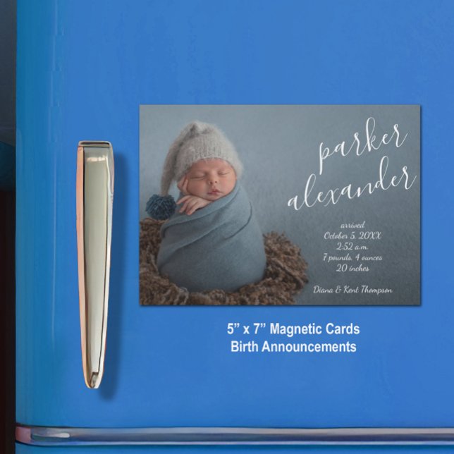 Elegant Baby Photo Magnetic Birth Notice (5" x 7" magnetic cards with a high-gloss finish)