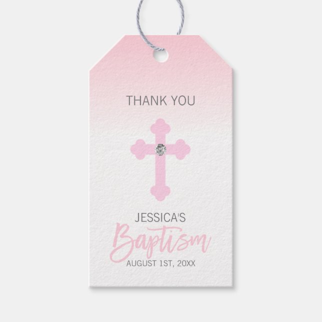 Elegant Baby Rosa Kor TACK Baptism Girl Presentetikett (Framsidan)