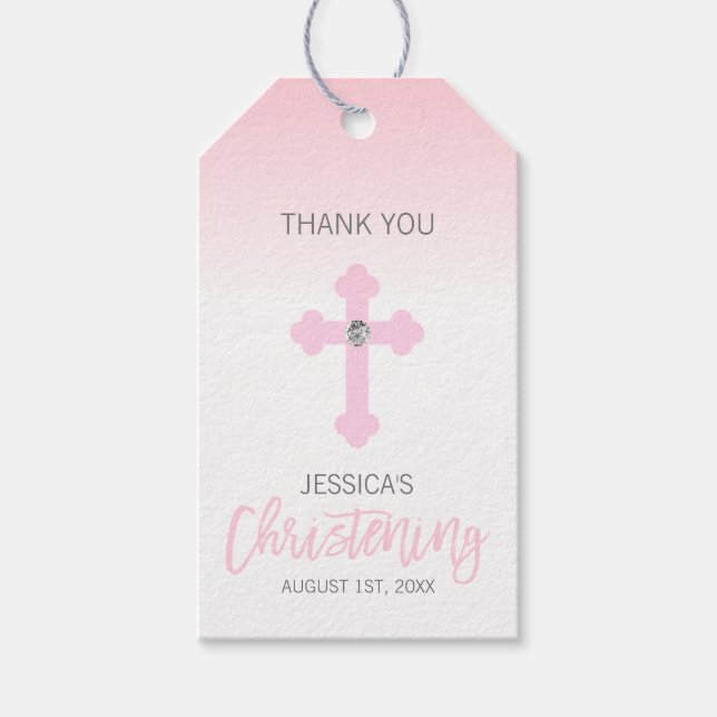 Elegant Baby Rosa Kor TACK Christening Girl Presentetikett (Framsidan)