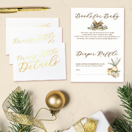 Elegant Baby Shower Bokar och Diaper Raffle Guld Folierat Kort