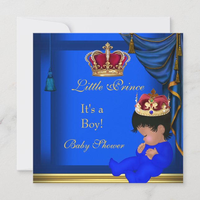 Elegant Baby Shower Boy Blue Little Prince Krona 5 Inbjudningar (Framsida)