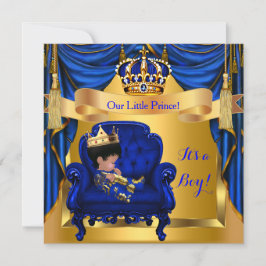Elegant Baby Shower Boy Prince Royal Blue Guld Inbjudningar