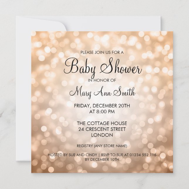 Elegant Baby Shower Copper Glitter Ljus Inbjudningar (Framsida)