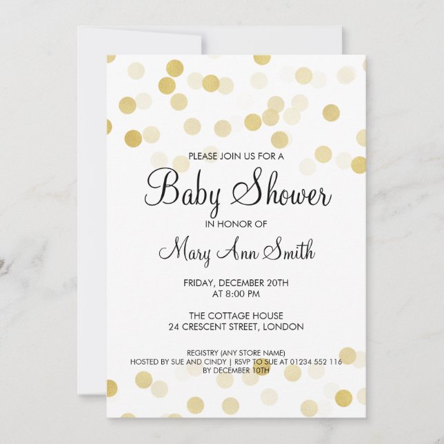 Elegant Baby Shower Faux Gold Foil Glitter Ljus Inbjudningar (Framsida)