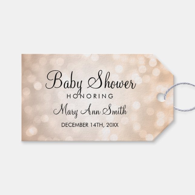Elegant Baby Shower Favor Copper Glitter Ljus Presentetikett (Framsidan (Horisontell))