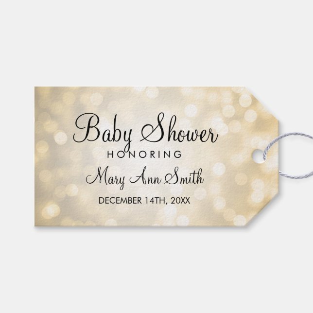 Elegant Baby Shower Favor Guld Glitter Ljus Presentetikett (Framsidan (Horisontell))