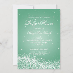 Elegant Baby Shower Glänsande Våg Mint Inbjudningar