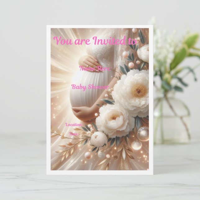 Elegant Baby Shower Inbjudan Blommig Design (Stående Fram)