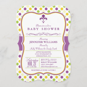 Elegant Baby Shower Inbjudan; Lila Fleur-de-lis Inbjudningar