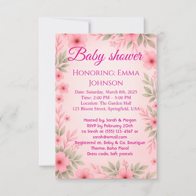 Elegant Baby Shower Invitation for Girls Spara Datumet (Framsida)