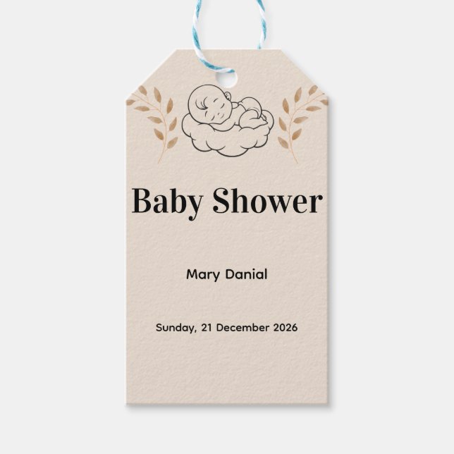 Elegant Baby Shower Invitation Modern Boho style Presentetikett (Framsidan)