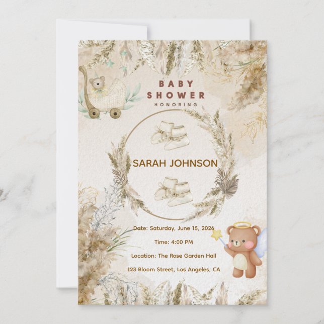 Elegant Baby Shower Invitation | Pink Floral Inbjudningar (Framsida)