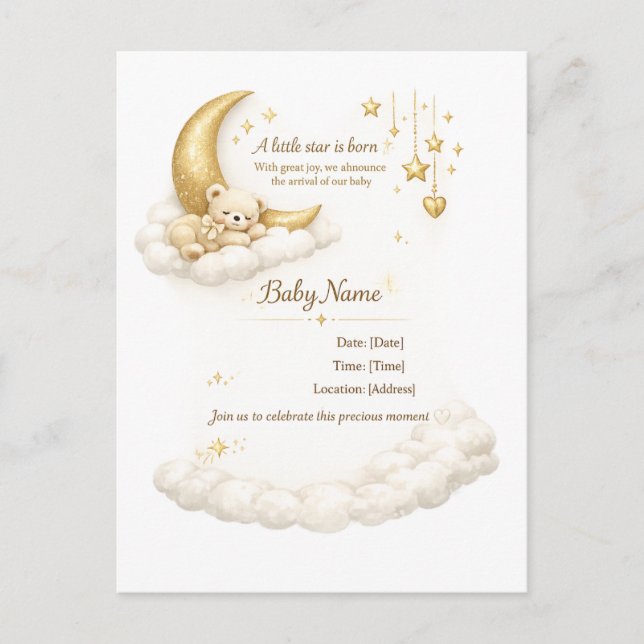 Elegant Baby Shower Invitation Vykort (Framsida)
