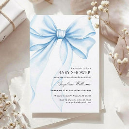Elegant Baby Shower Invitation with a Blue Bow.  Inbjudningar