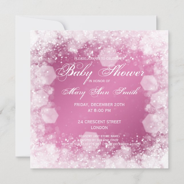 Elegant Baby Shower Natt Sparkle Rosa Inbjudningar (Framsida)