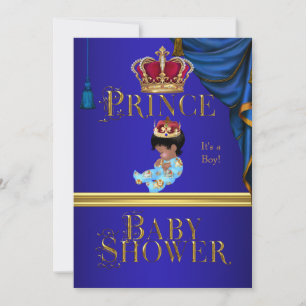 Elegant baby shower pojke blå lille prins krona 3 inbjudningar