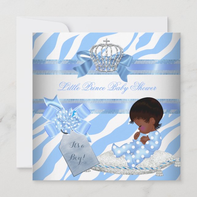 Elegant baby shower pojke blå zebra prins etniskt inbjudningar (Framsida)