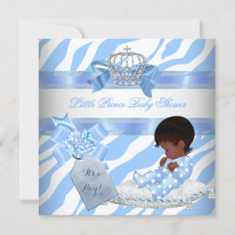 Elegant baby shower pojke blå zebra prins etniskt inbjudningar