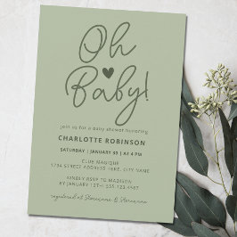 Elegant Baby Shower Script Modern Sage Grönt Inbjudningar