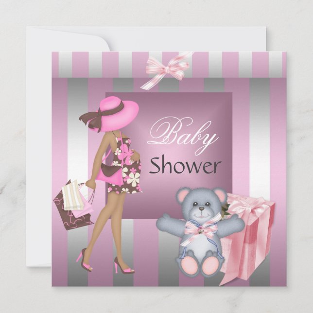 Elegant Baby Shower Söt Rosa Silver Rand Gift Inbjudningar (Framsida)