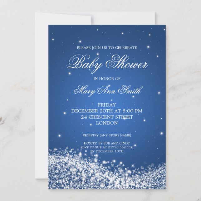 Elegant Baby Shower Sparkling Wave Blue Inbjudningar (Framsida)