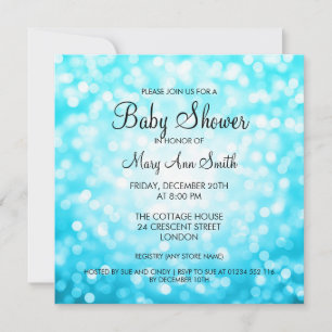 Elegant Baby Shower Turcos Glitter Ljus Inbjudningar