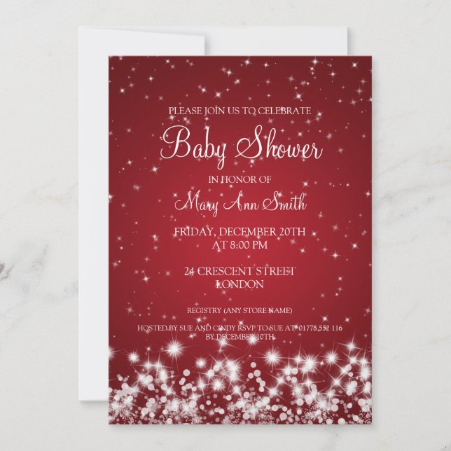 Elegant Baby Shower Winter Gnistra Red Inbjudningar (Framsida)