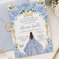 Elegant Babyblå Blommor Brun Prinsessa Quinceañera