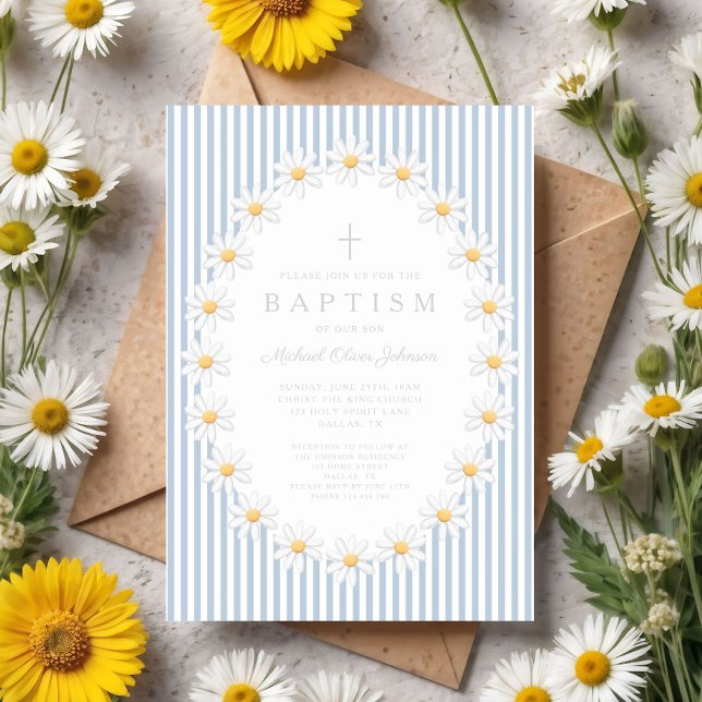 Elegant babyblå blomsterguttdop inbjudningar (Elegant Baby Blue Floral Boy Baptism Invitation)